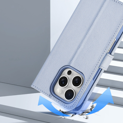 Чехол кошелек из TPU кожи светло-синего цвета (Light Blue) от Dux Ducis для iPhone 16 Pro Max, серия Lawa Series Case