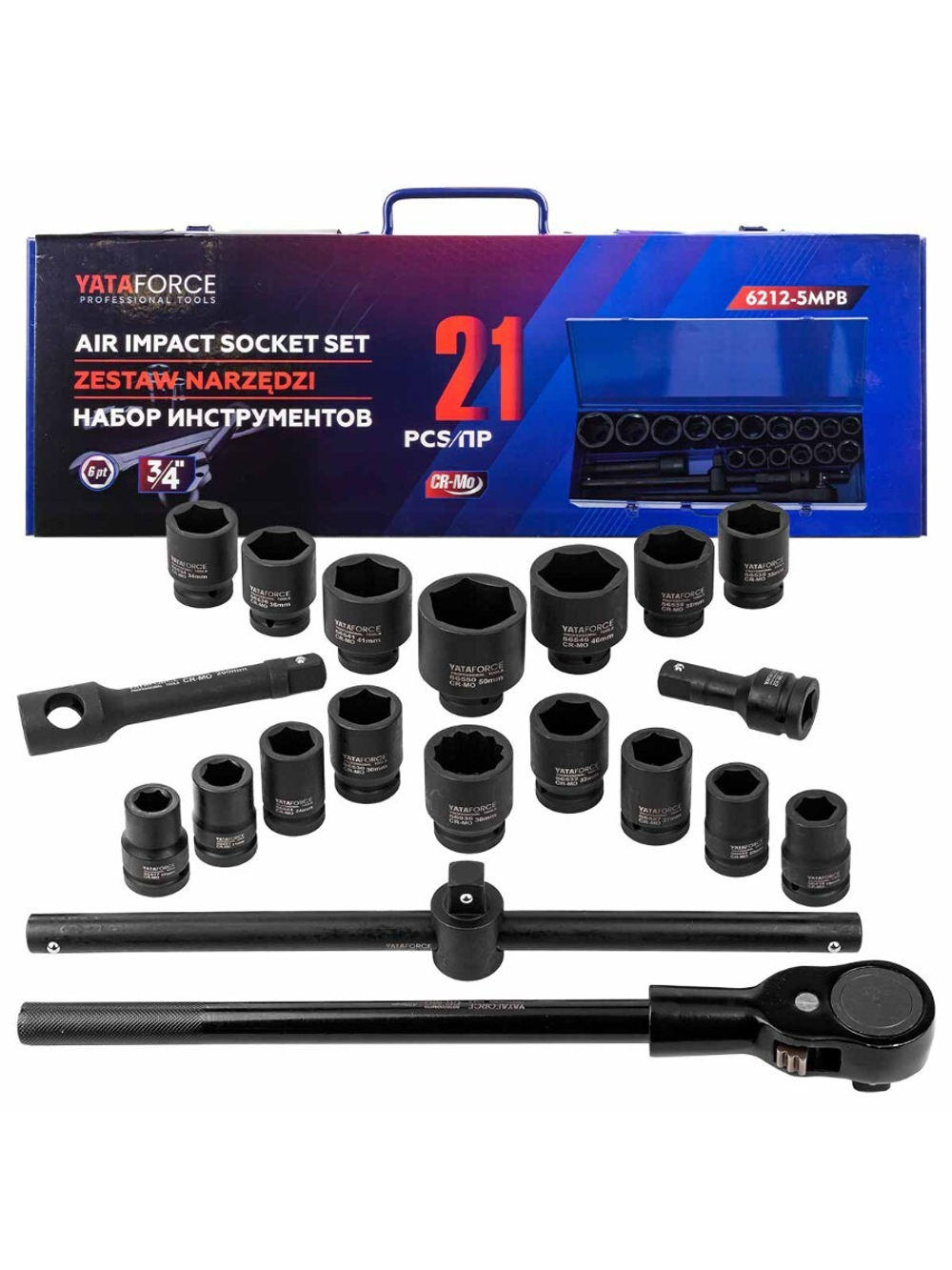 Набор инструментов ударных 21пр. 3/4''(6гр.) YATAFORCE YF-6212-5MPB