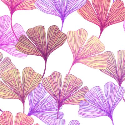 Seamless pattern of Gingko leaves. Watercolor illustration.