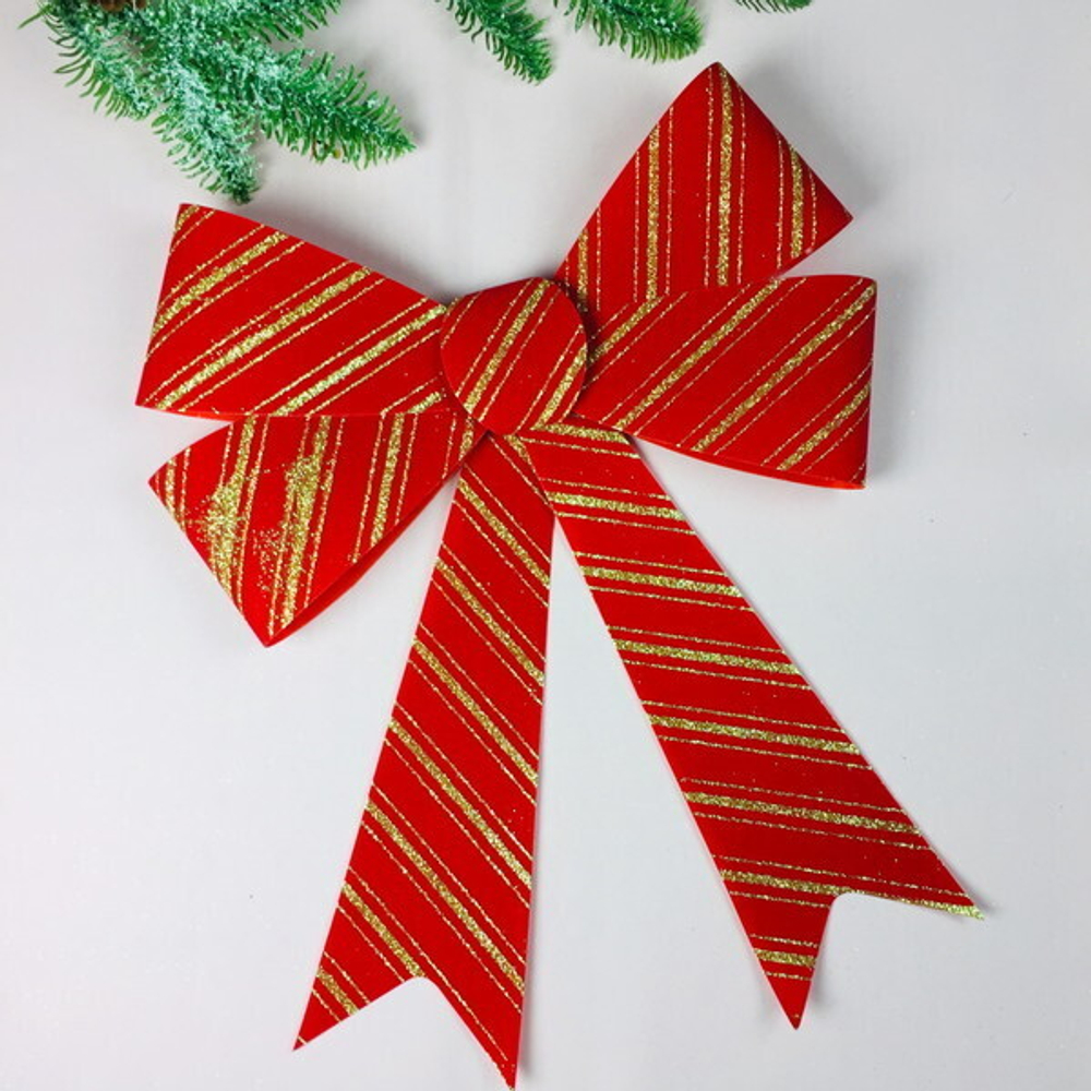 Бант на ёлку «Классика» золотая полоса 21*31 см, Красный