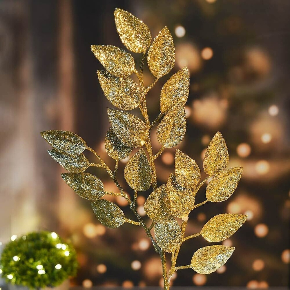 Украшение новогоднее "Ветка Волшебные листья" 50см, золото