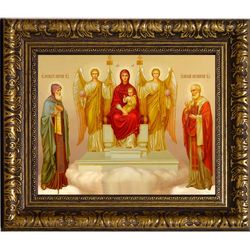 Пресвятая Богородица на троне с предстоящими Святыми. Икона на холсте.