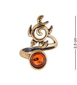 AM-3802 Кольцо «Черепашка запятая» (латунь, янтарь)