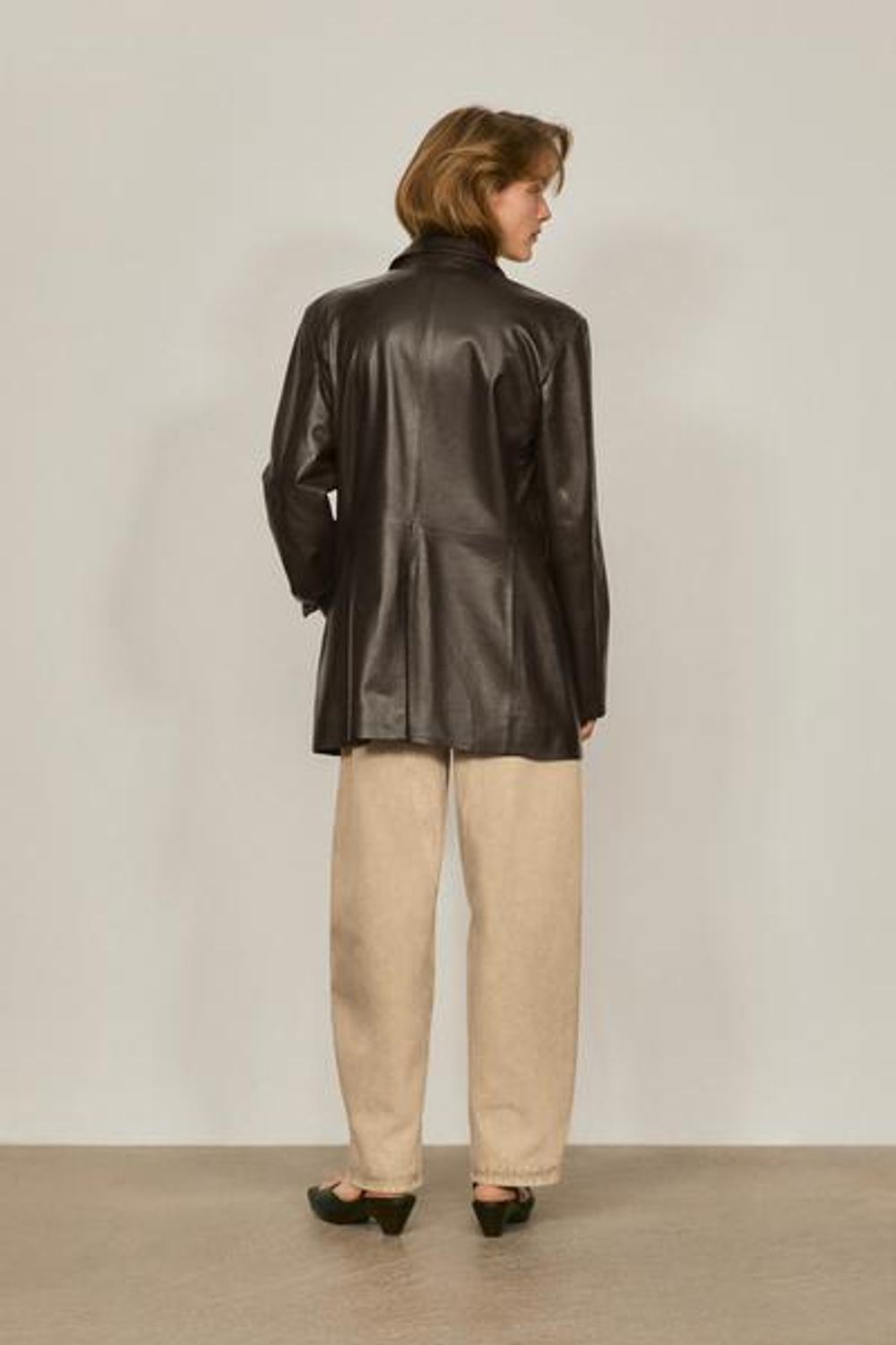 Massimo Dutti Блейзер из 100% натуральной кожи наппа с карманами - Limited Edition, коричневый