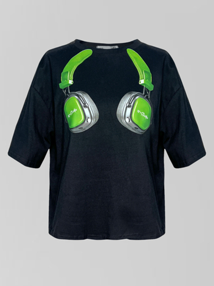 Футболка LJHY 531 свободная принт наушники однотонная