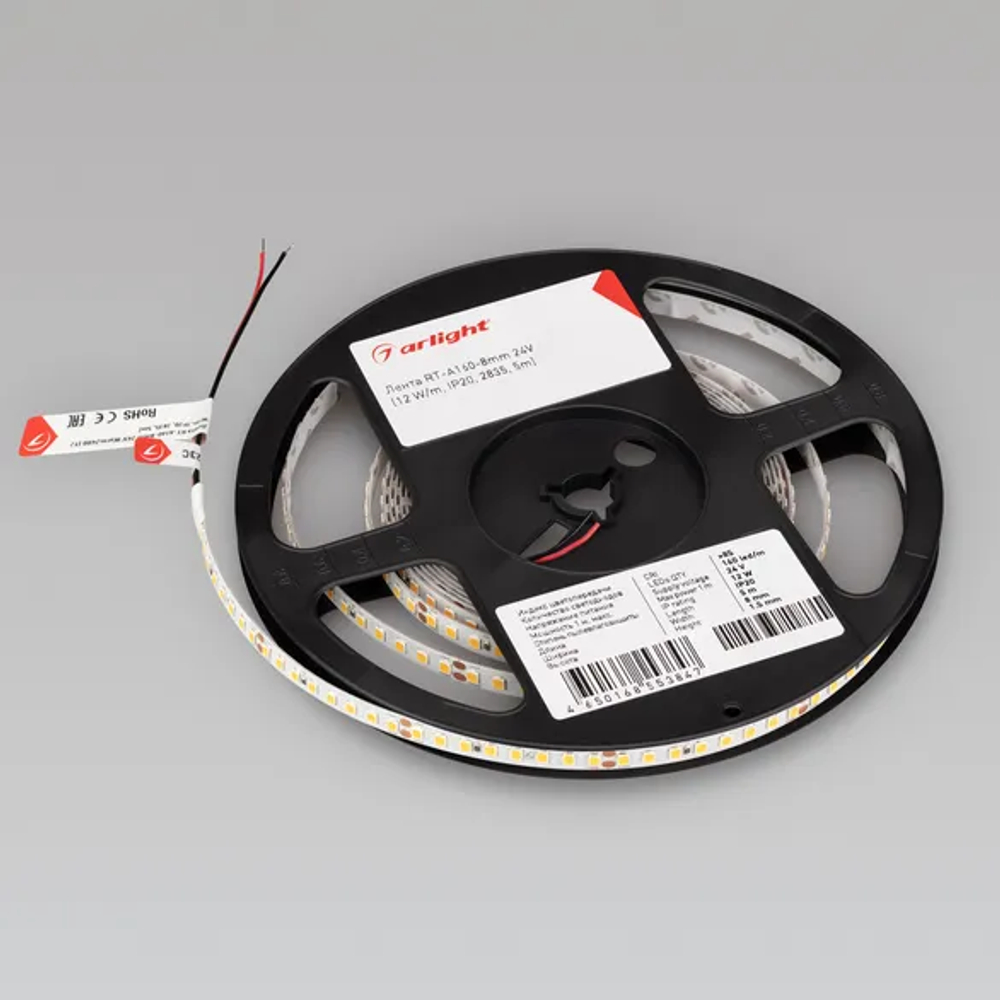 Светодиодная лента RT-A160-8mm 24V White6000 (12 W/m, IP20, 2835, 5m) (Arlight, высок.эфф.150 лм/Вт) 024534(2)