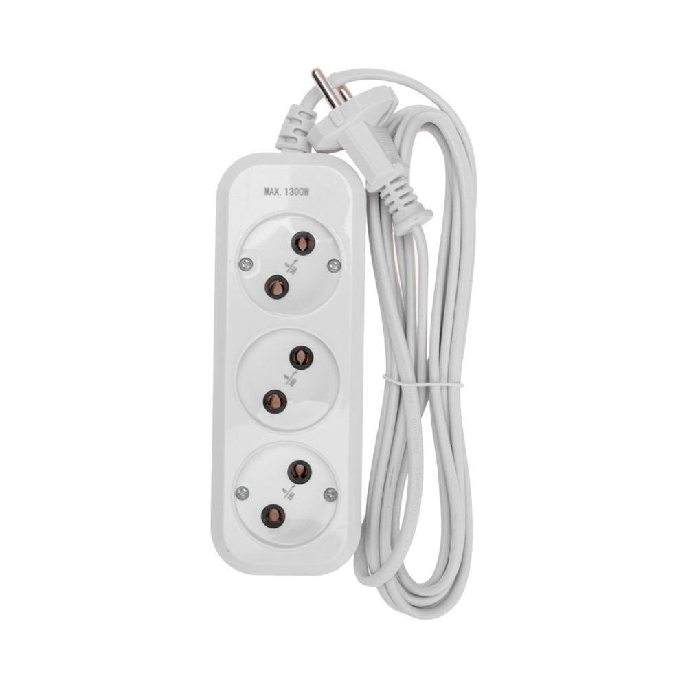 Удлинитель 3 гнезда, 3м, 2х0,75мм², б/з, белый PROconnect