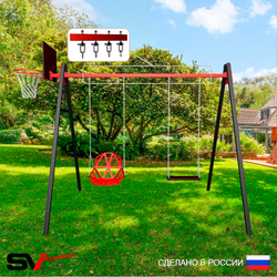 Уличные качели Sv Sport Maxi УК130КВ2 (2.4м/Щит баскет/Со спинкой/Деревянные/Подвесы на втулке 2к)