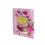 Блокнот в футляре, 17,5 см * 19,5 см, гребень, Alingar, ламин, эффект 3D, ручка, замочек, клетка, 46 л., "Сладости", сиреневый