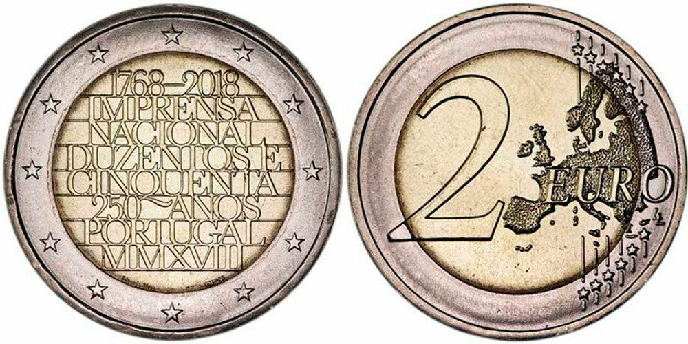 Португалия 2 евро, 2018 250 лет Imprensa Nacional-Casa da Moeda UNC