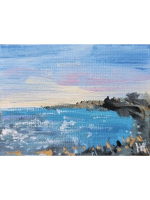 Миниатюра акрилом на холсте 6х8см "Морской берег" с мольбертом, авторская ручная работа