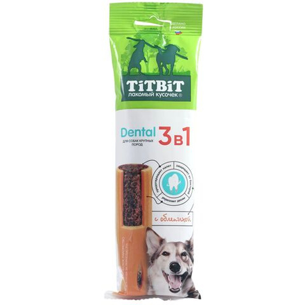 Лакомство TiTBiT Dental 3 в 1 для собак крупных пород снек, Мята, 15 упаковок
