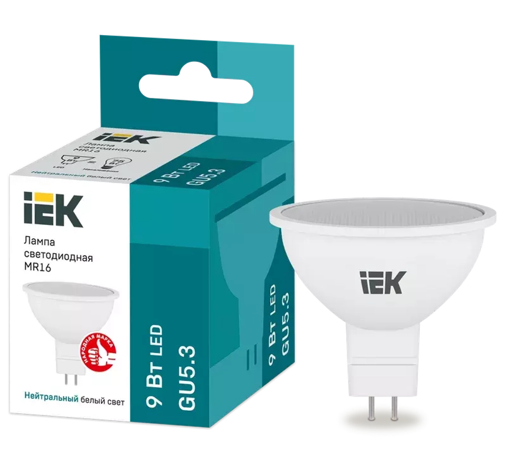 Лампа светодиодная ECO MR16 софит 9Вт 230В 4000К GU5.3 IEK LLE-MR16-9-230-40-GU5