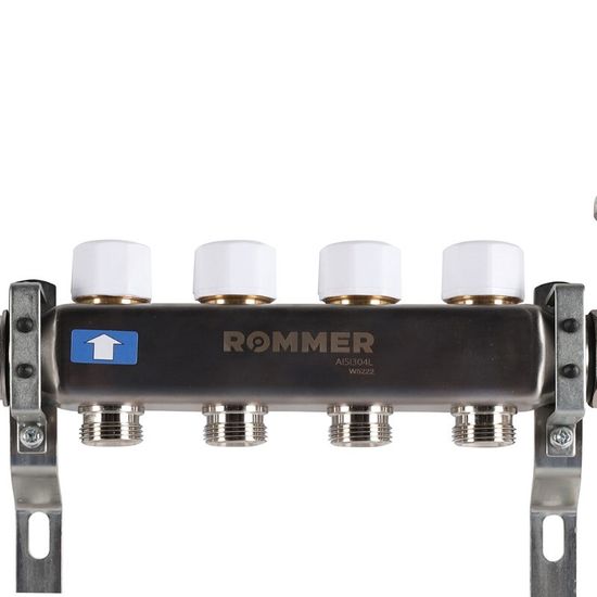 Коллектор Rommer 1"x3/4" на 4 контура с расходомерами в сборе (нерж. сталь) RMS-1210-000004