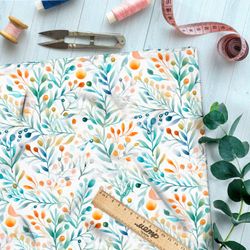 Ткань премиум интерлок акварельные веточки