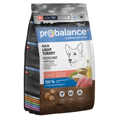 Сухой корм ProBalance Adult Light Turkey для взрослых собак всех пород с индейкой