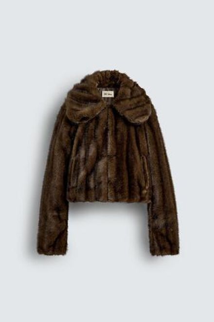 ZARA HARRY LAMBERT X DISNEY УКОРОЧЕННАЯ ШУБА ИЗ ИСКУССТВЕННОГО МЕХА, КОРИЧНЕВЫЙ