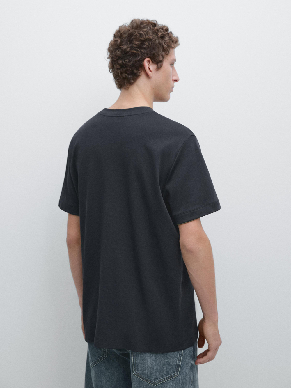 Massimo Dutti Хлопковая футболка с коротким рукавом, индиго