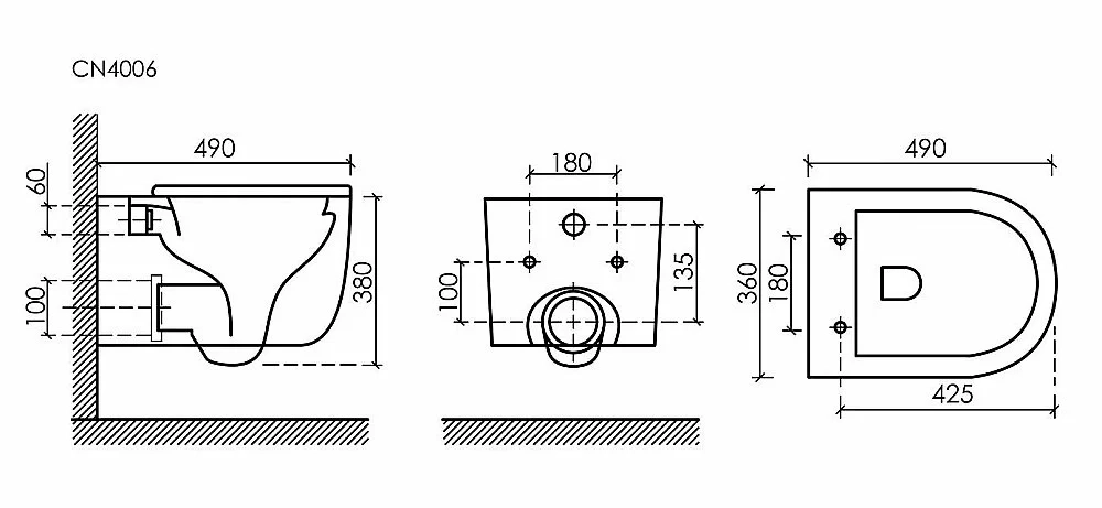 Унитаз подвесной Ceramica Ulma CN4006 белый, безободковый, с инсталляцией Balance CN121001MB и кнопкой Circle черный матовый