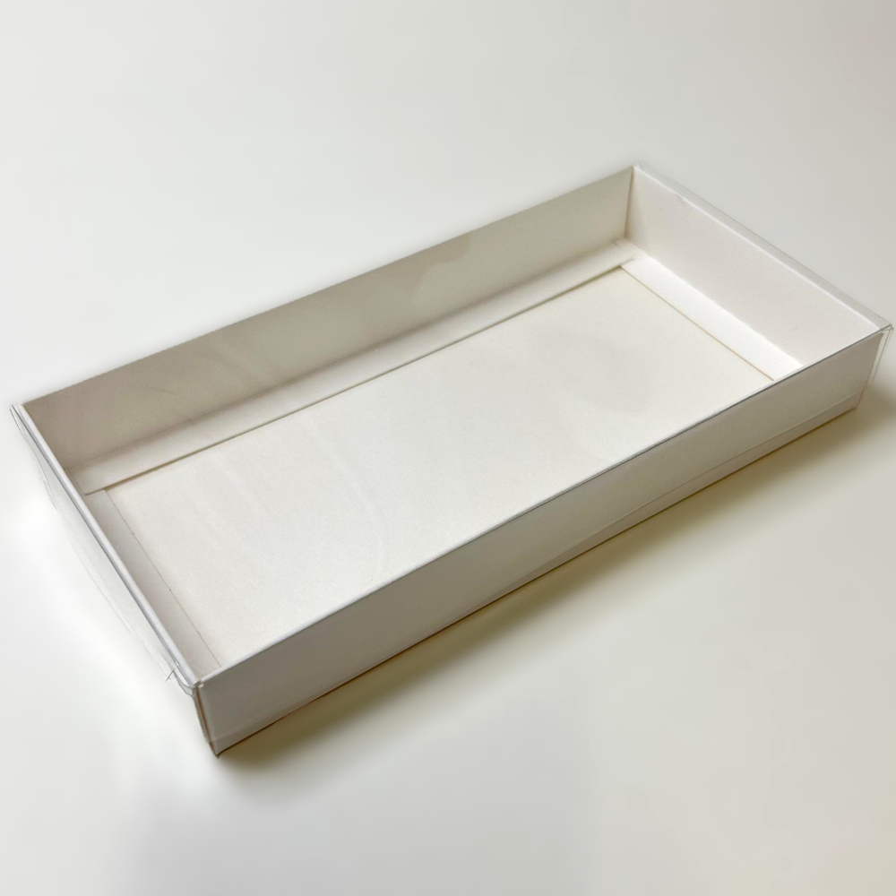 Коробка для дубайского шоколада с пластиковой крышкой 180*90*25 мм (белая)