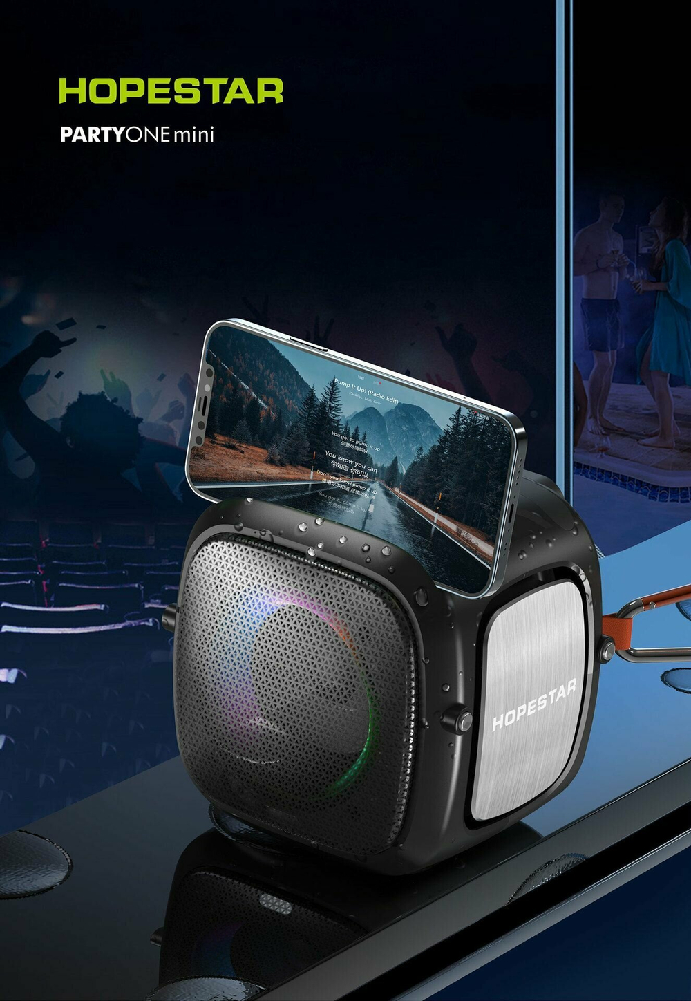 Портативная Колонка Hopestar Party One mini 5 Вт, подсветка (зеленая)