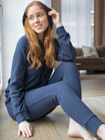 Трикотажный женский костюм для дома и отдыха (Размер: S) (Цвет: синий)