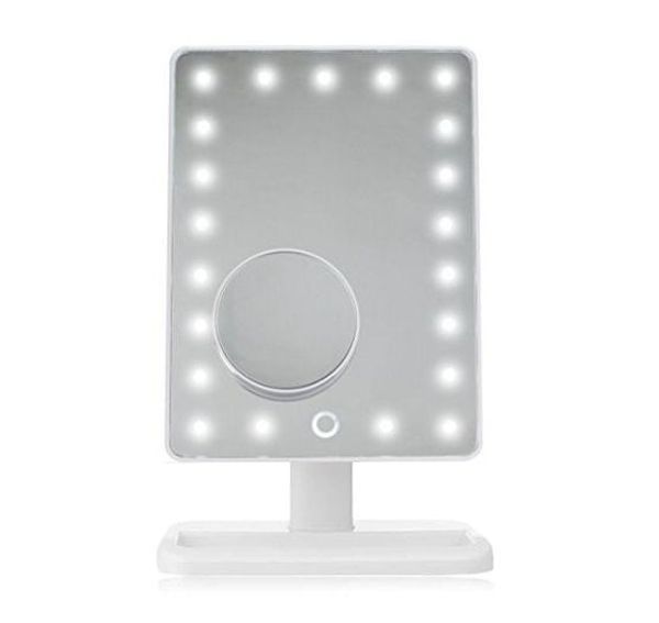 Настольное зеркало с LED подсветкой + мини зеркало на присоске с 10х увеличением. Размер  16х21 см.