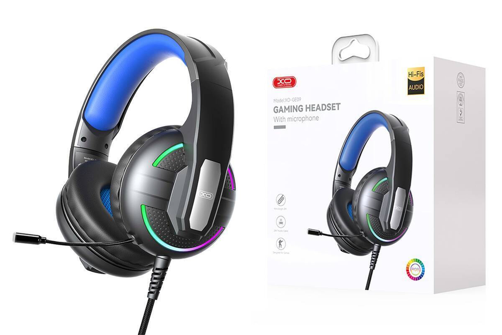Наушники Мониторные GE-09 Static RGB Long Mic Headworn Game Earphones USB+3.5 (with adapter cable)