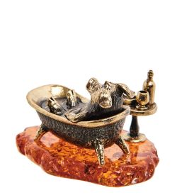 Народные промыслы AM-3043 Фигурка «Поросенок Релакс» (латунь, янтарь)