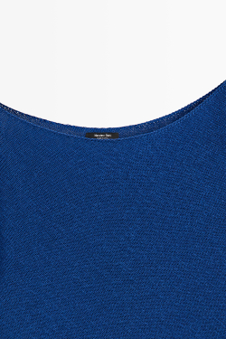 Massimo Dutti Асимметричная футболка из смесового льна с короткими рукавами, светло-синий