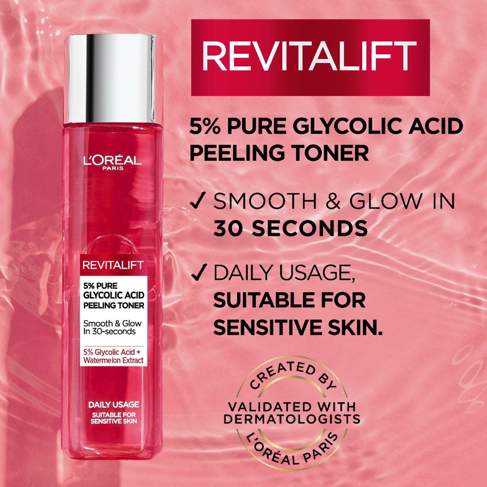 L’Oreal Paris Revitalift Glycolic peeling toner - отшелушивающий и очищающий тоник /   180  ml  / GTIN 3600524019679