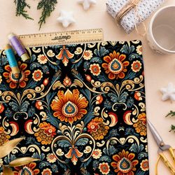 Ткань габардин  викторианский цветочный орнамент