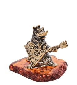 Народные промыслы AM-1083 Фигурка «Лиса с балалайкой» (латунь, янтарь)