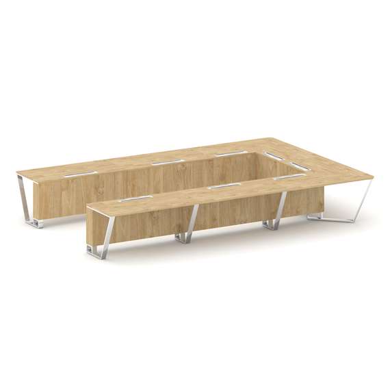 Steel Meet Стол переговорный П-образный MD-PR.B.SP-15P Тиквуд Светлый/Нержавеющая Сталь/Хром 4800*32