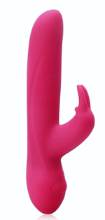 Розовый силиконовый вибратор с клиторальным отростком и 7 режимами вибрации - 21 см. (Цвет: розовый)