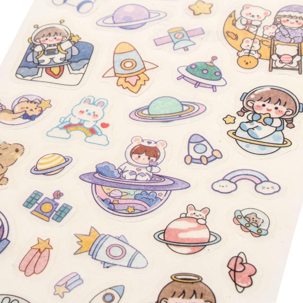 Наклейки "Мультяшки в космосе" 21,5*11см. светятся в темноте