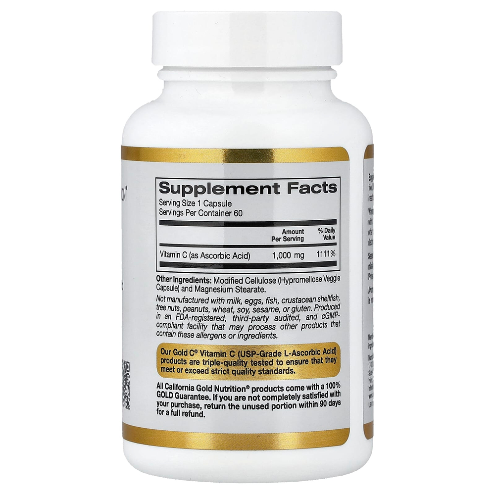 California Gold Nutrition, Gold C®, витамин C класса USP, 1000 мг, 60 растительных капсул