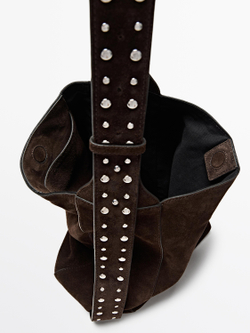 Massimo Dutti Большая сумка-мешок из замши, коричневый