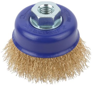 Щетка для УШМ, М14, тип "Чашка", латун. витая проволока 0,3 мм, 75 мм, блистер, CUTOP Profi