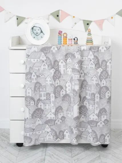 Плед флисовый теплый мягкий Baby Nice Домики 100х118 серый