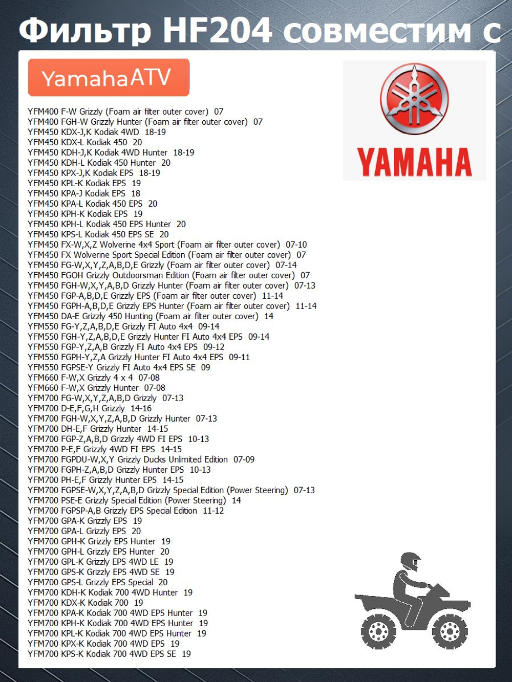 Фильтр масляный HF204 для Arctic Cat, Honda, Kawasaki, Stels Dinli, Yamaha, Mercury, лодочного мотора, квадроцикла, мотоцикла