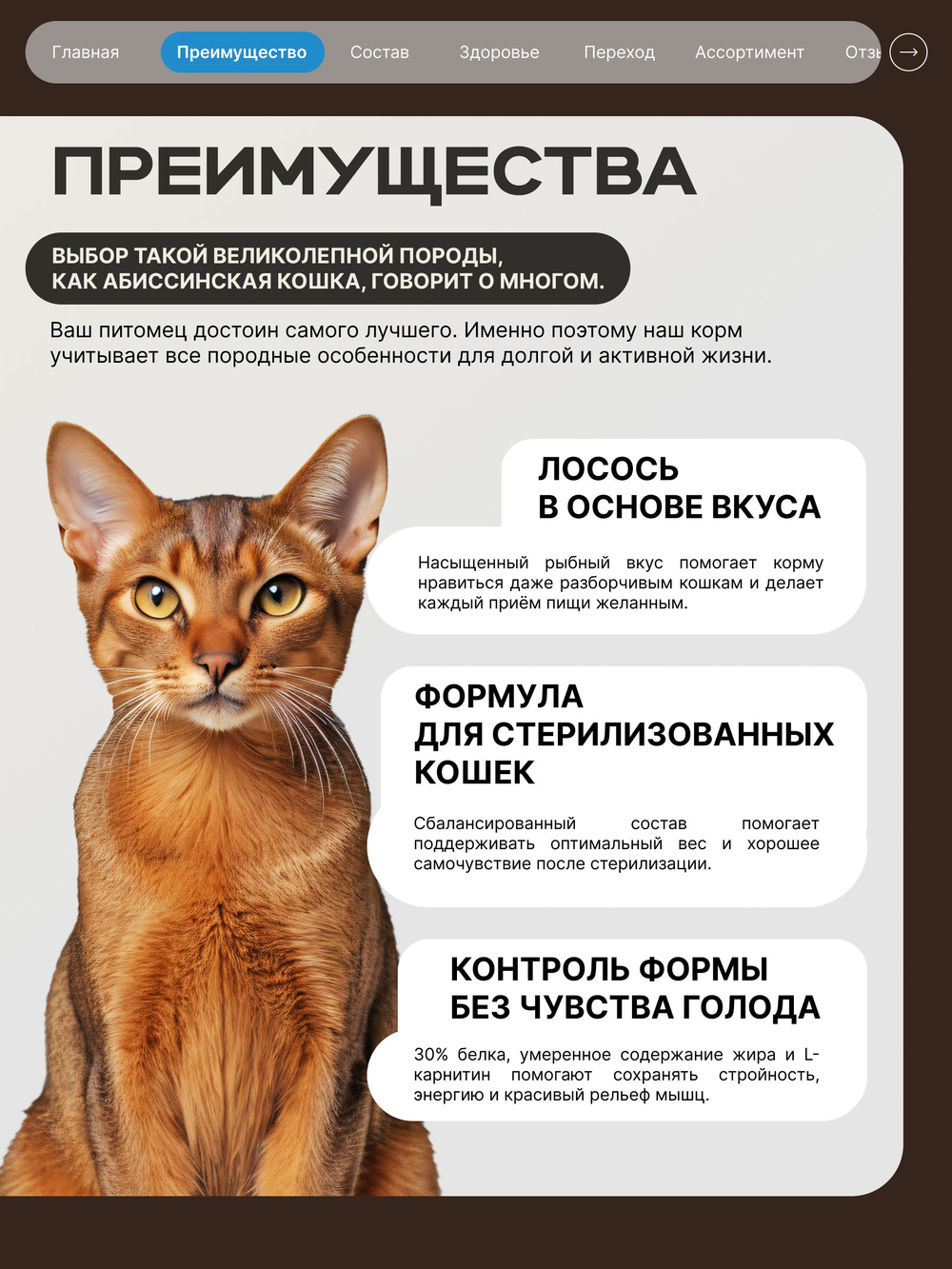 Корм сухой для стерилизованных кошек породы Абиссинская, с лососем, 2 кг, QUATTRO