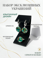 Комплект украшений с янтарём круг малый пеструха зеленая