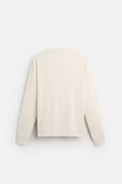 ZARA ФУТБОЛКА ИЗ РИФЛЕНОЙ ТКАНИ, ЖЕЛТОВАТО-БЕЛЫЙ