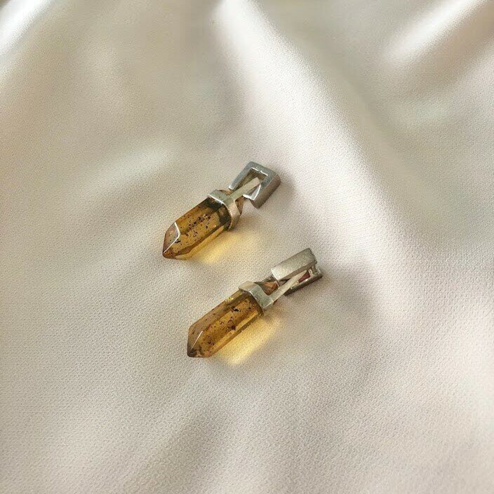 Серьги "Кристаллы" темные, серебро 925, натуральный янтарь