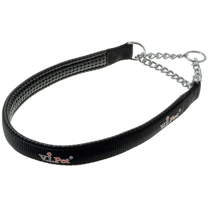 V.I.PET Ошейник-полуудавка 20 мм с неопреновой подкладкой и цугом, 55 см, черный