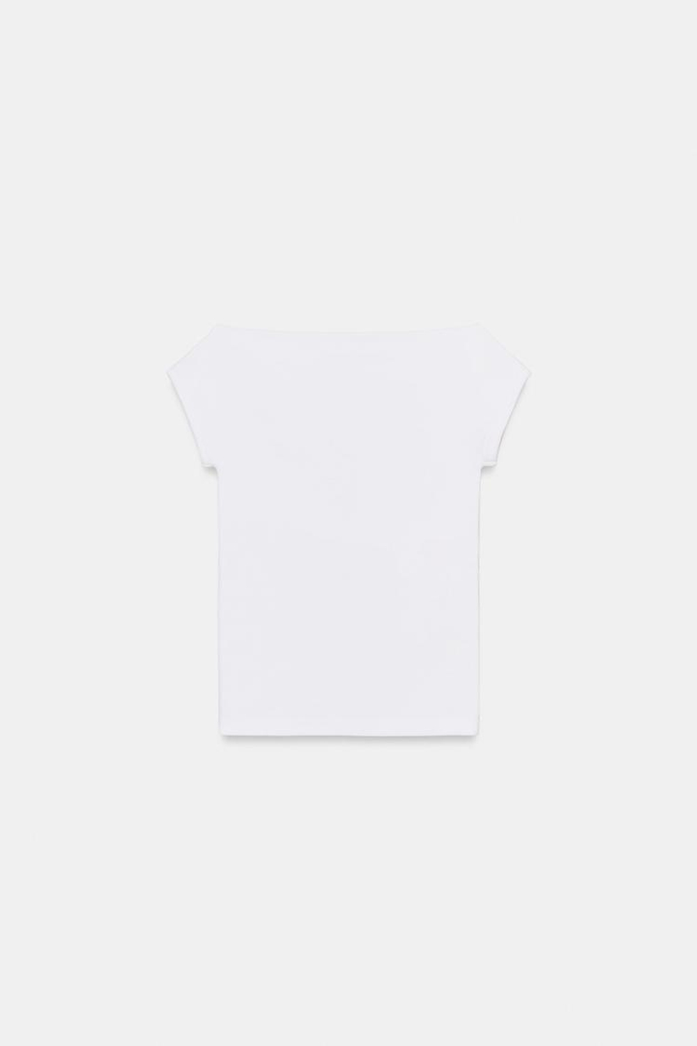 ZARA ФУТБОЛКА С ВЫРЕЗОМ ЛОДОЧКОЙ, БЕЛЫЙ