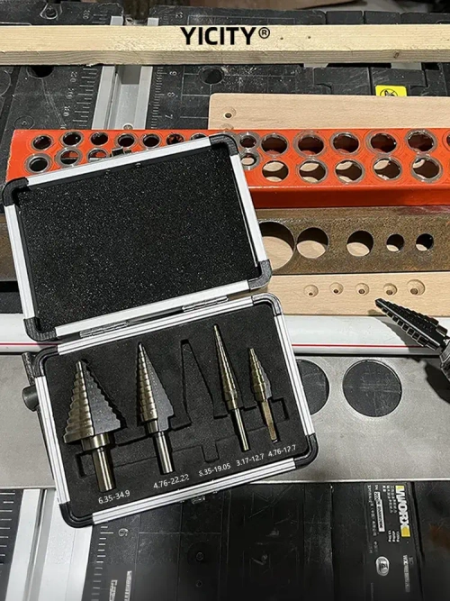 YICITY Набор ступенчатых сверел по металлу с титановым покрытием в кейсе 5шт (6-35, 5-22, 6-19, 5-13, 3-12мм)/трехгранный хвостовик/набор сверел по металлу