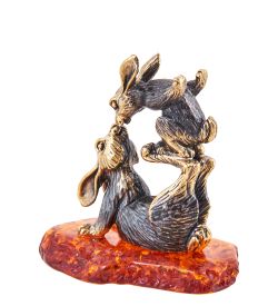 Народные промыслы AM-3659 Фигурка «Зайчик мамина радость» (латунь, янтарь)