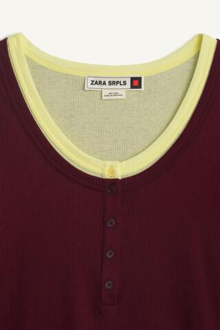 ZARA ФУТБОЛКА С КРУГЛЫМ ВЫРЕЗОМ, ВИННЫЙ